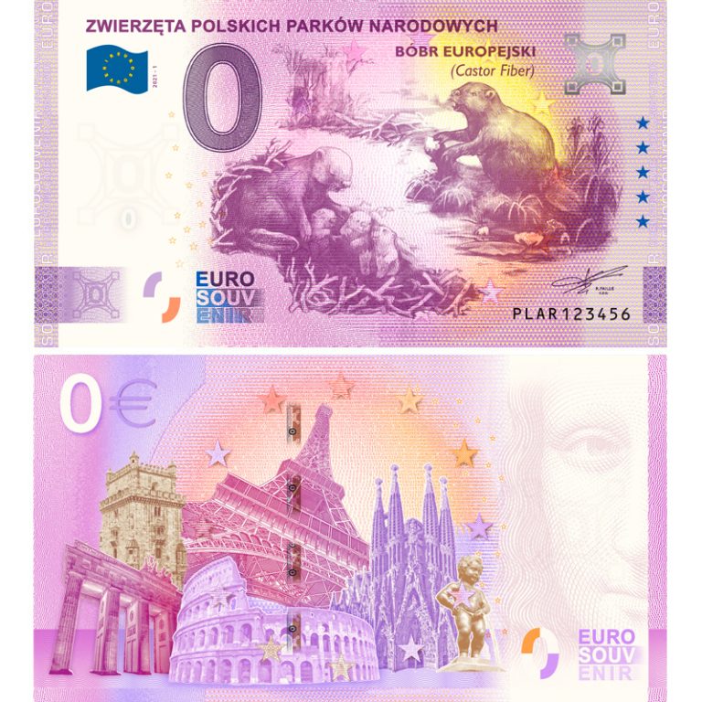 Banknot pamiątkowy 0 Euro Souvenir. Seria: Zwierzęta Polskich Parków Narodowych